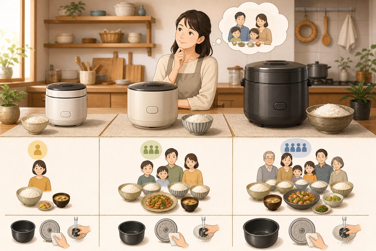 NW-YC10-BZが向く家庭と別容量・別方式が向く家庭を5.5合・圧力IH・手入れで判断する図