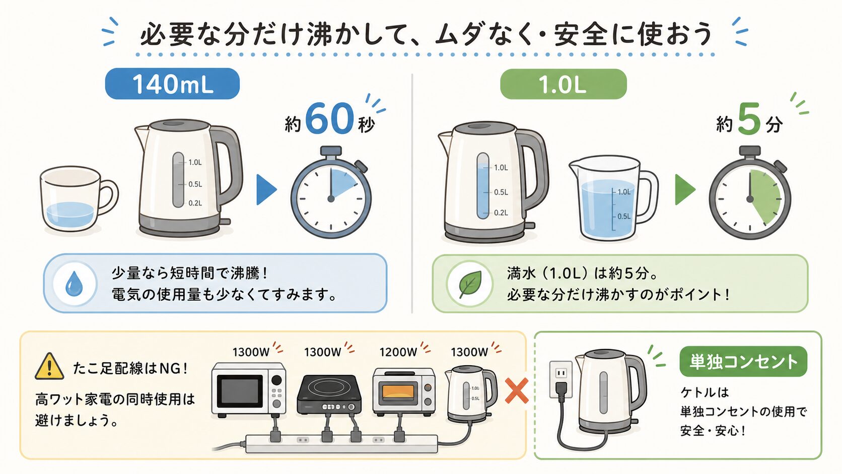 CK-DB10-BMの少量と満水の湯沸かし時間を比べる図