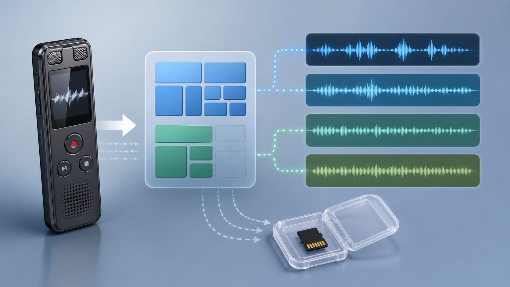 4GB内蔵メモリーと録音モードとmicroSD容量を比較する図