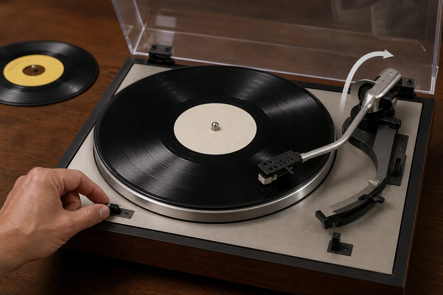 33回転と45回転のレコードをフルオートで再生する手順図