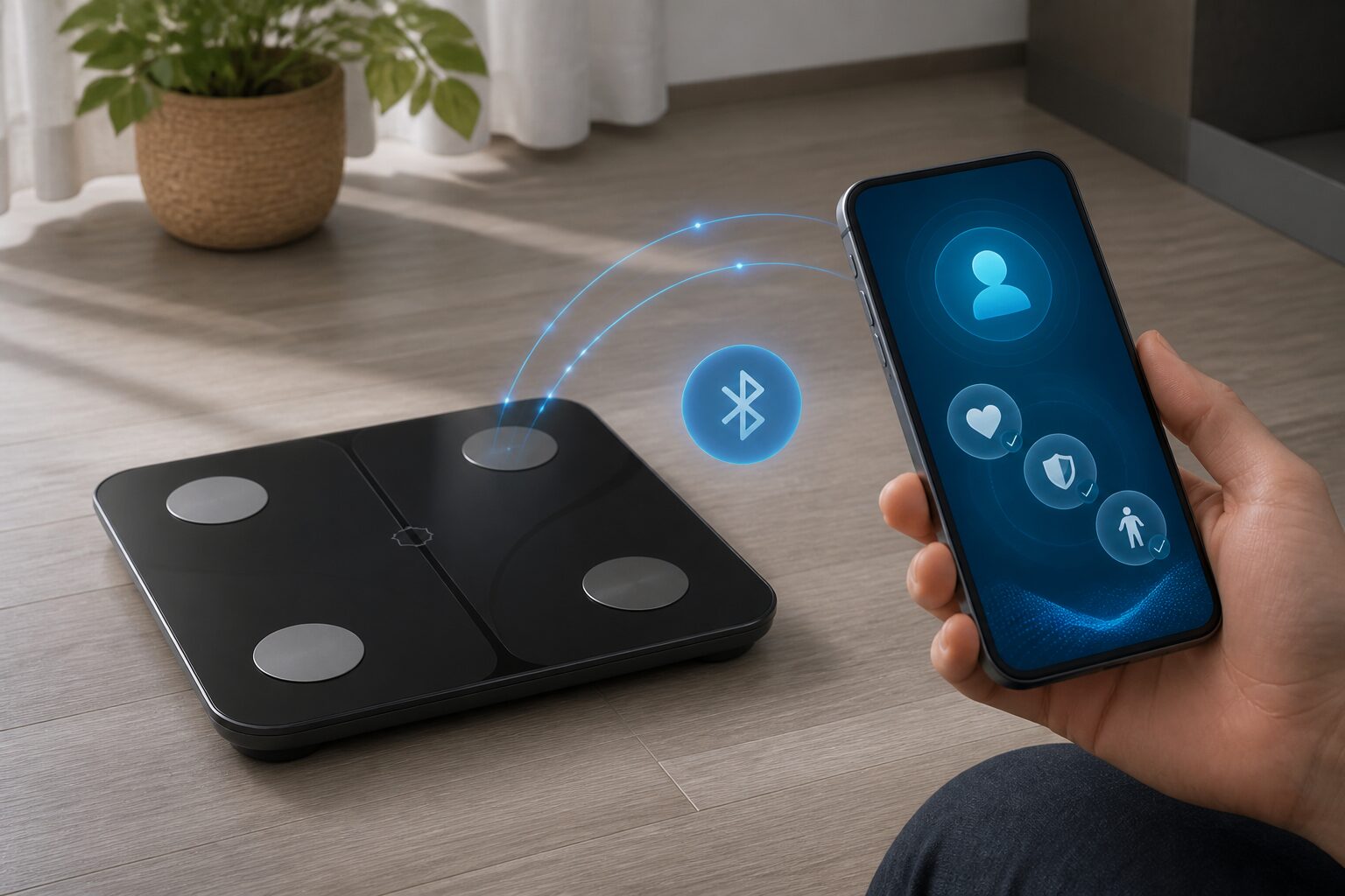 Bluetoothで体重計とEufyアプリを接続し同期する手順図