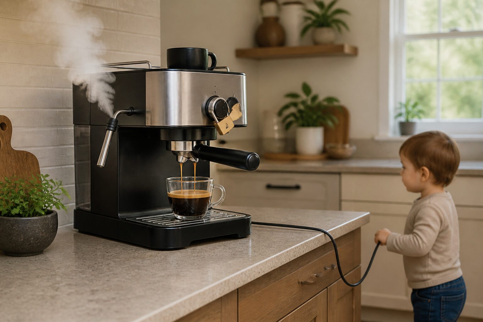 蒸気セーブとゆっくりカフェドリップ給湯と安全設計を確認する図