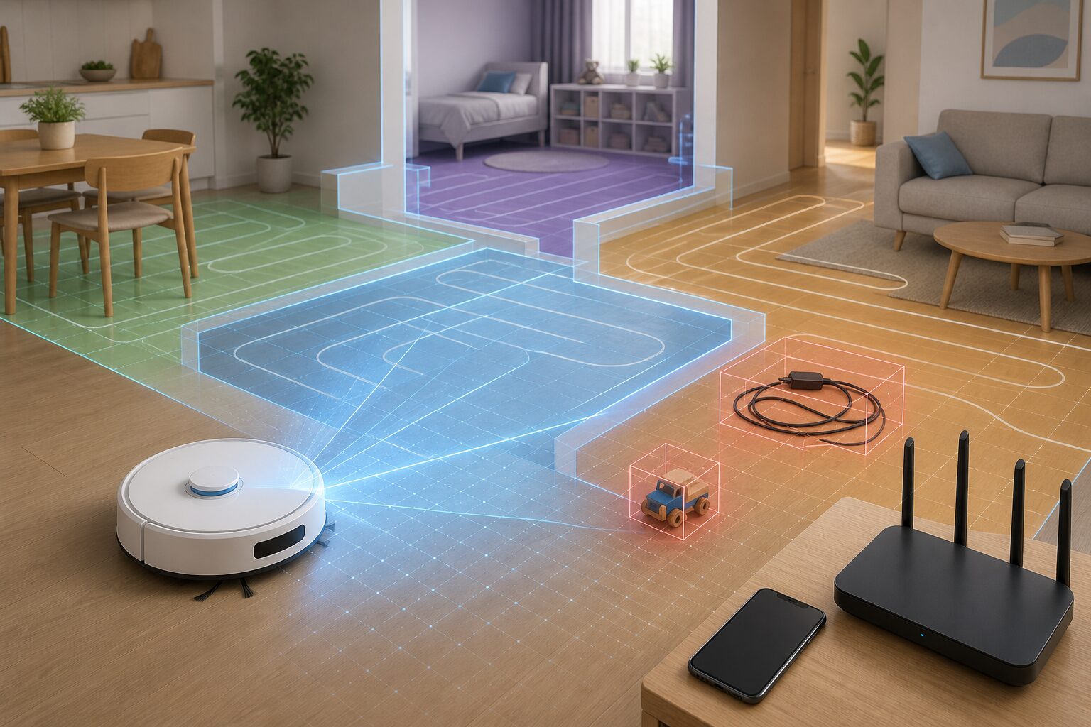 AI障害物回避・マッピング・2.4GHz Wi-Fi・進入禁止区域を設定する図