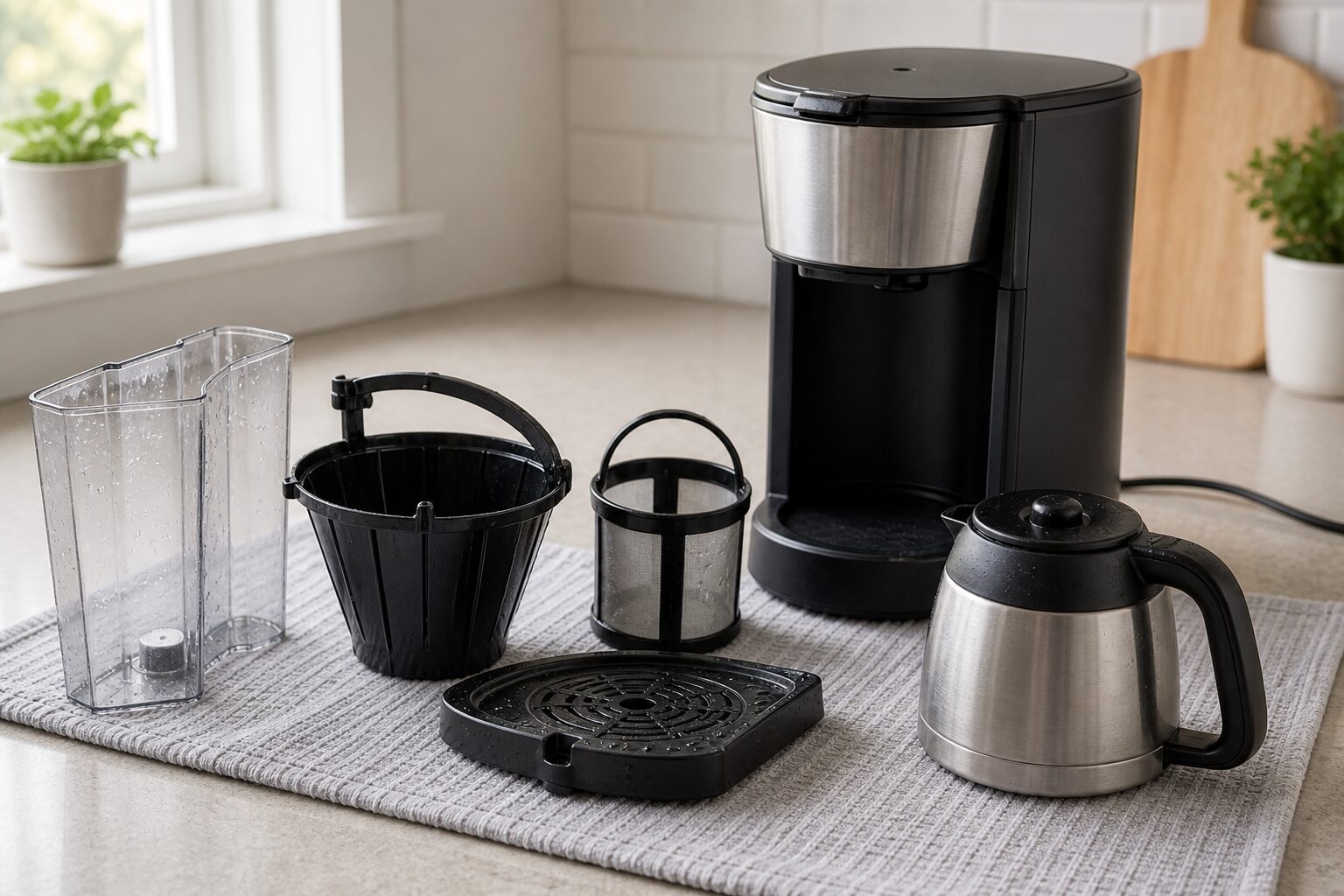水タンクとスイングバスケットとステンレスサーバーの洗浄図